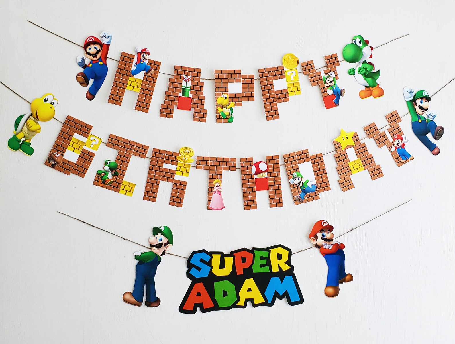 Super Mario Birthday Banner Mario and Luigi Birthday Party | Etsy