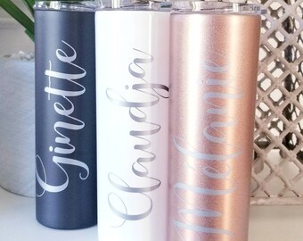 Bridesmaid Rose Gold Tumbler , Bridal Party Skinny Tumbler with Straw , Personalized Stainless Water Bottle
