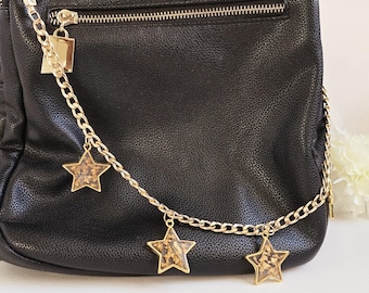 Purse Chain Straps: Star Charms, Bag Accessory (40cm), Gold Cuban Link