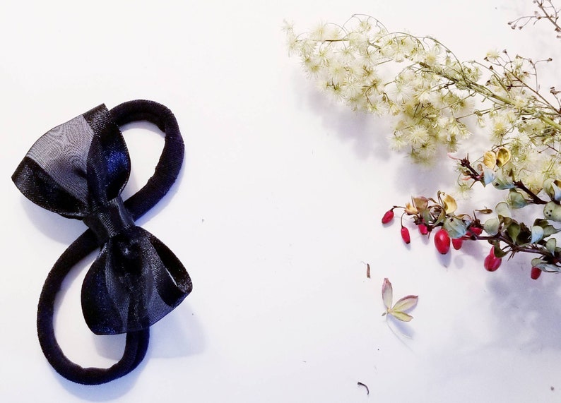 Black sheer bow Organza satin hair accessory Girl hair accessory Stocking stuffers Baby headband Sheer baby girl headband