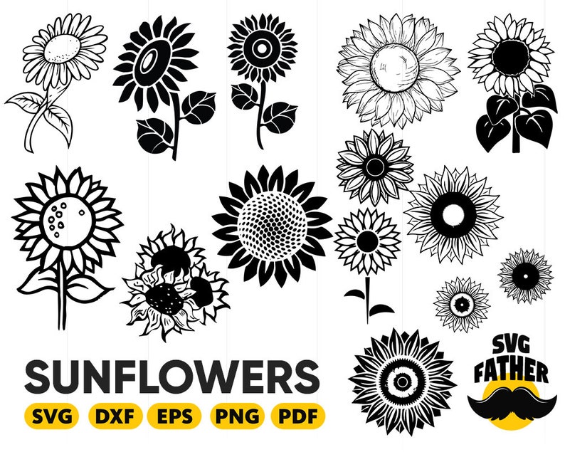 Download SUNFLOWER SVG flower monogram svg floral svg sunflower | Etsy