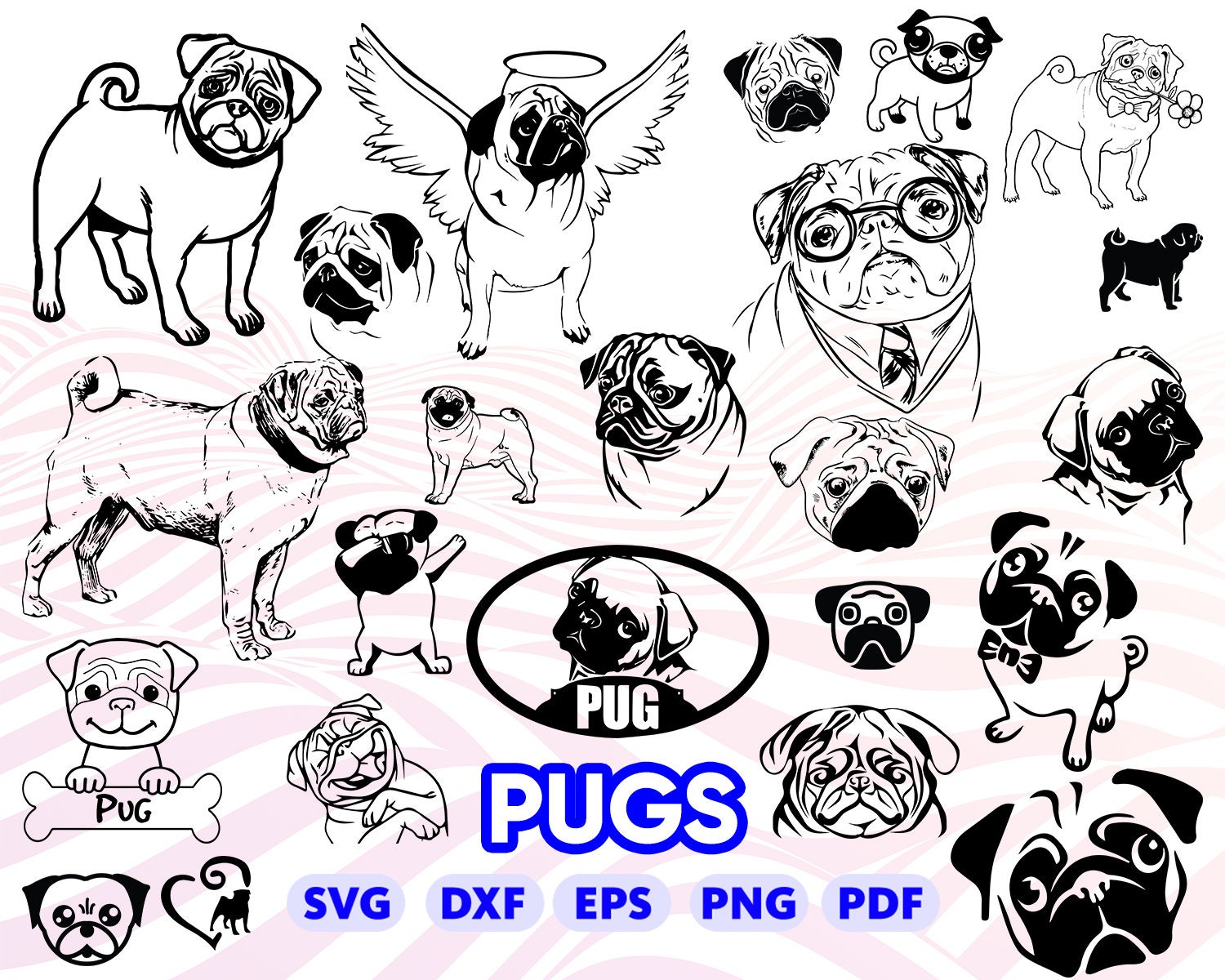 Download PUG SVG BUNDLE pug dog svg dog svg cartoon pug cute pug | Etsy