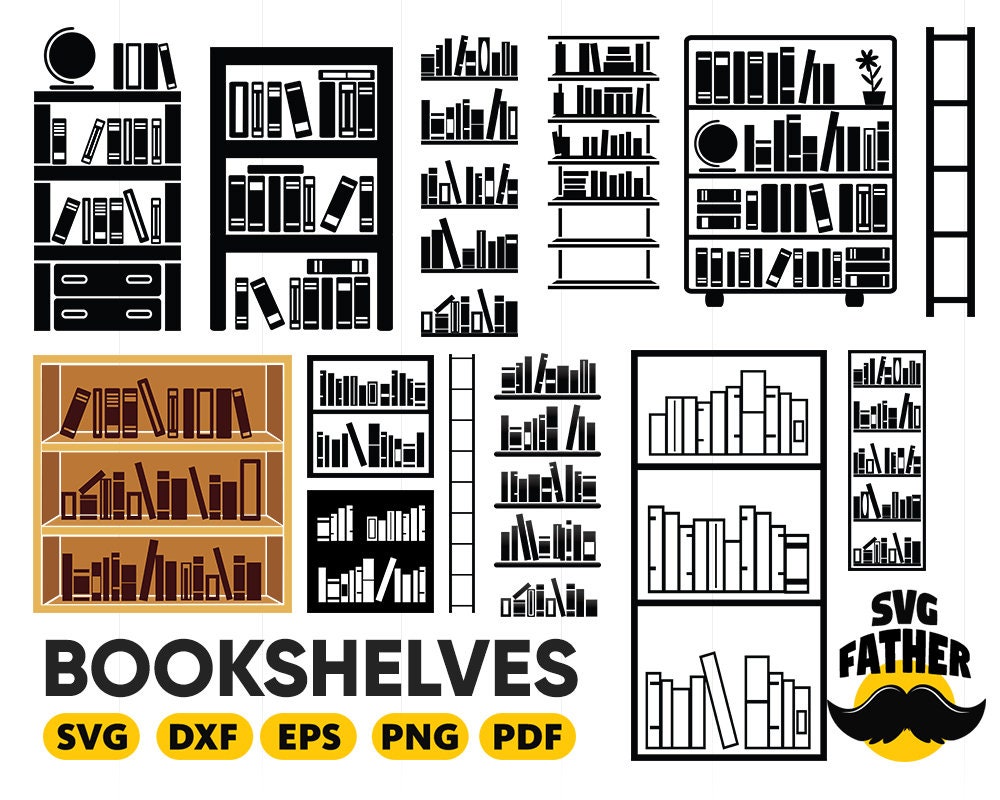 BOOKSHELVES SVG library svg book svg reading svg book Etsy