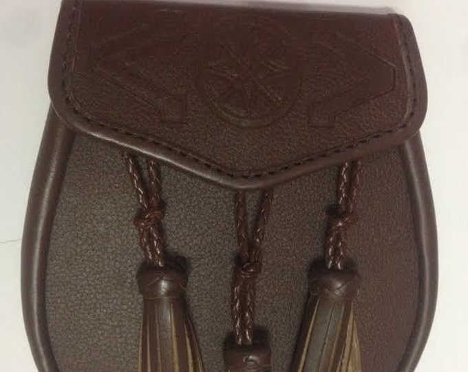 Black or Brown Plain Leather Sporran With 5 Tassels And Chain Belt