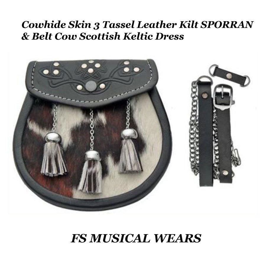 Scottish Black LEATHER Kilt SPORRAN and Belt 3 Tassels Scottish Black LEATHER Kilt SPORRAN and Belt 3 Tassels