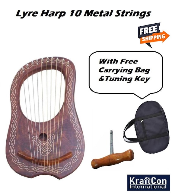 Lyre Harp 10 Metal Strings Celtic With Free  Carrying Bag & Tuning Key + FREE SHIPPING