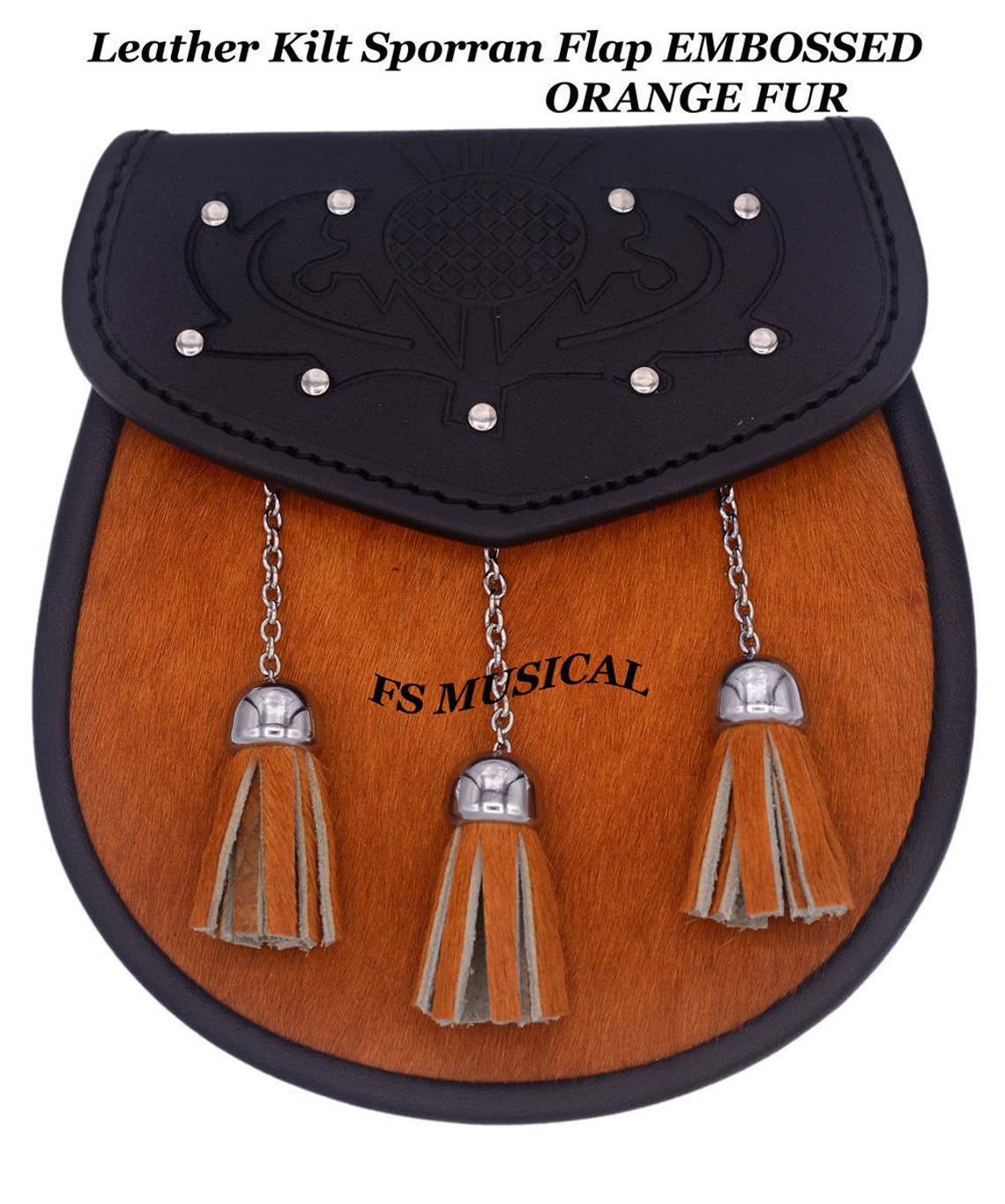 Leather Kilt Sporran Flap EMBOSSED ORANGE FUR 3 Tassels on Etsy