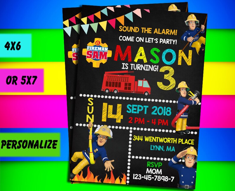 Fireman Sam Invitation Fireman Sam Digital Invitation Etsy