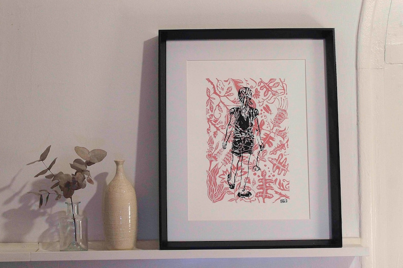 original linocut poster artengravingwall decorationdecohomegift idea COQUELICOT AND Proven\u00e7al FLEURS