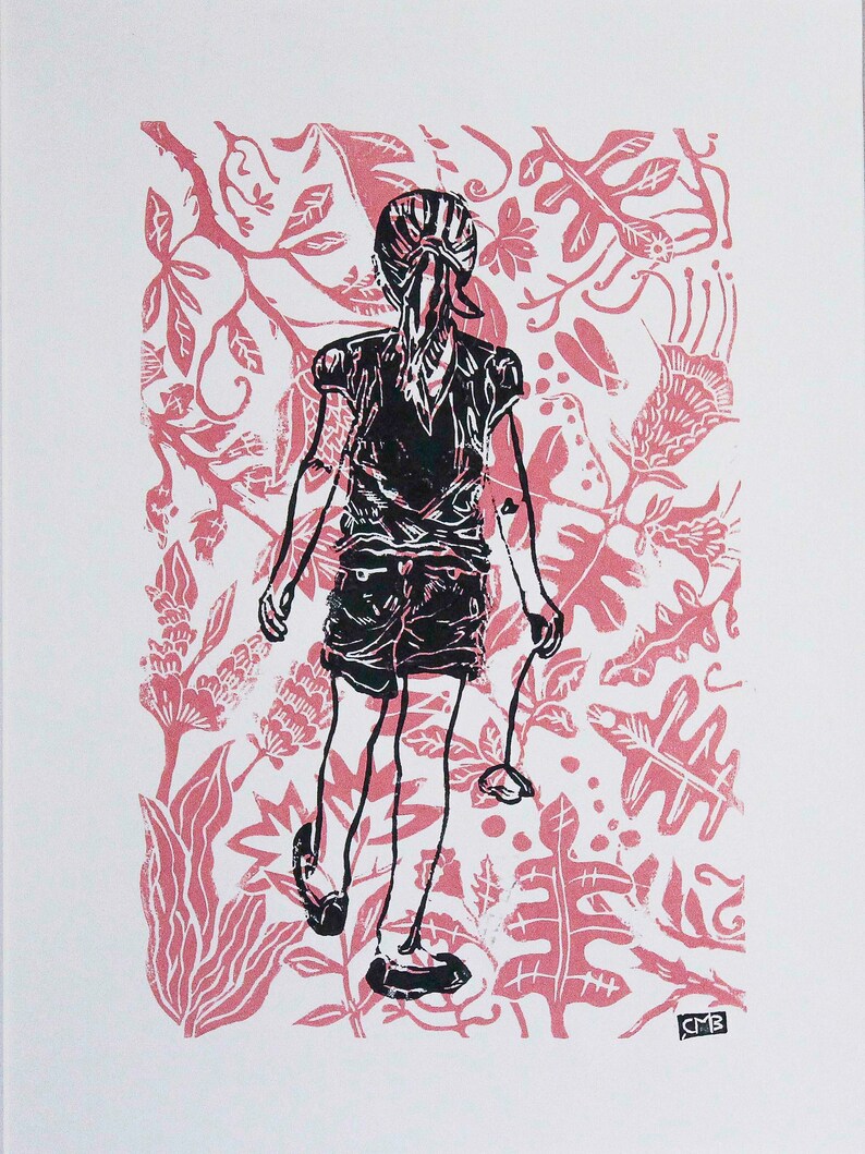 original linocut poster artengravingwall decorationdecohomegift idea COQUELICOT AND Proven\u00e7al FLEURS