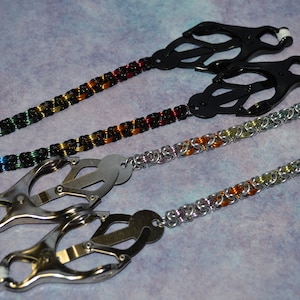 Clover Nipple Clamps With Chainmail Byzantine Chain--Custom Colors Available