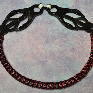 Clover Nipple Clamps With Chainmail Box Chain--Custom Colors Available