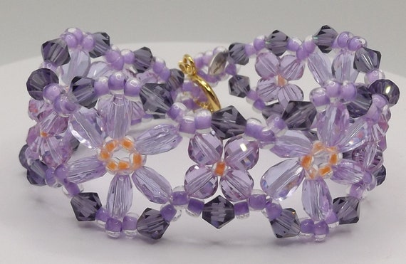 Purple Glass Crystal Bead Bracelet _ RAW Woven _ Finished Product _ Spockles _ GORGEOUS!