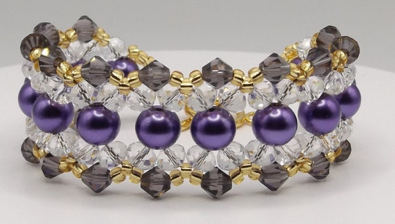 Purple and Gold Woven Glass Bead Bracelet _ Small _ Right Angle Weave