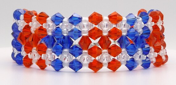 Red White Blue Glass Bead Woven Bracelet _ Handmade in USA _ Spockles