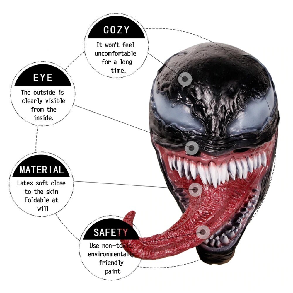 Cosmask Venom Mask Halloween Dark Cosplay Superhero Venom Long Etsy