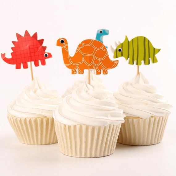 24pac Lot Dinosaur Party Cupcake Topper Happy Birthday Party Etsy