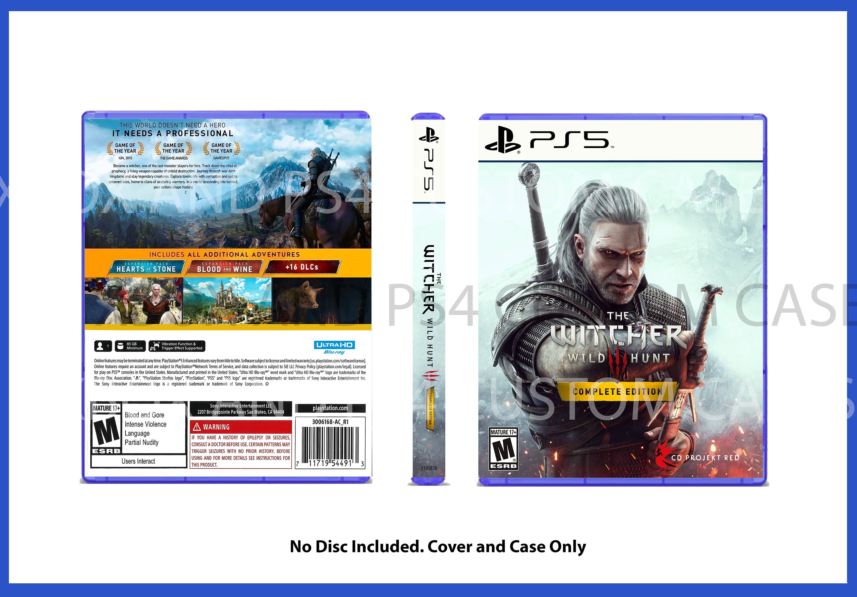 Custom Replacement Case the Witcher 3 NO DISC PS5 