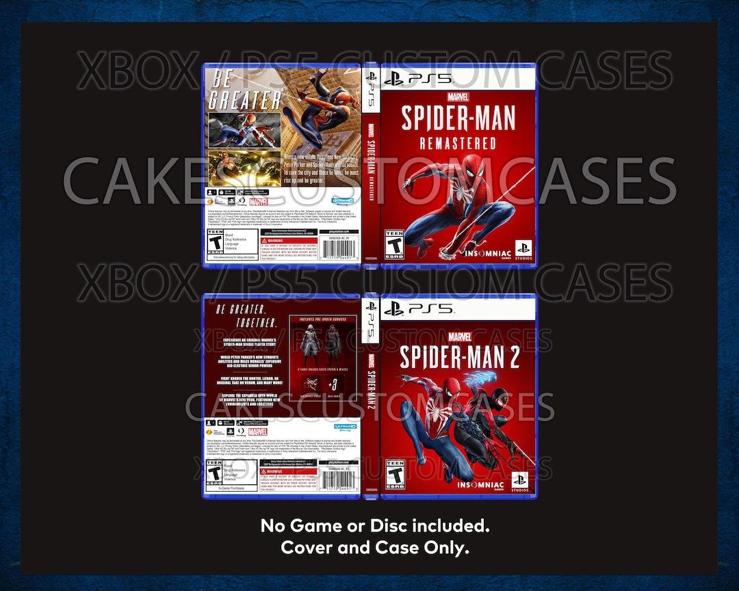 Custom Replacement Case Spider Man Remaster/ Spider-man NO DISC PS5 