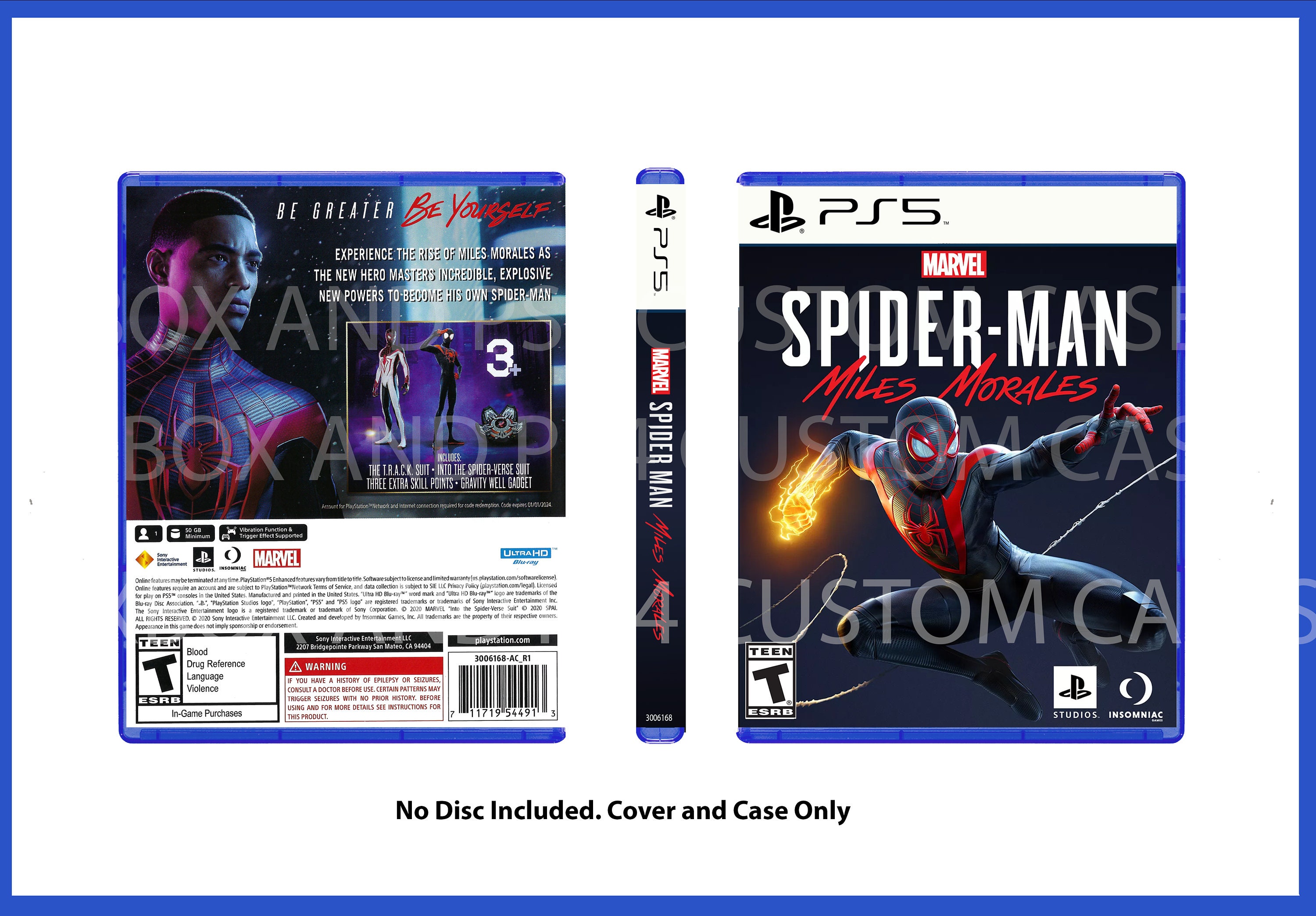 Custom Replacement Case Spiderman Miles Morales NO DISC PS5 