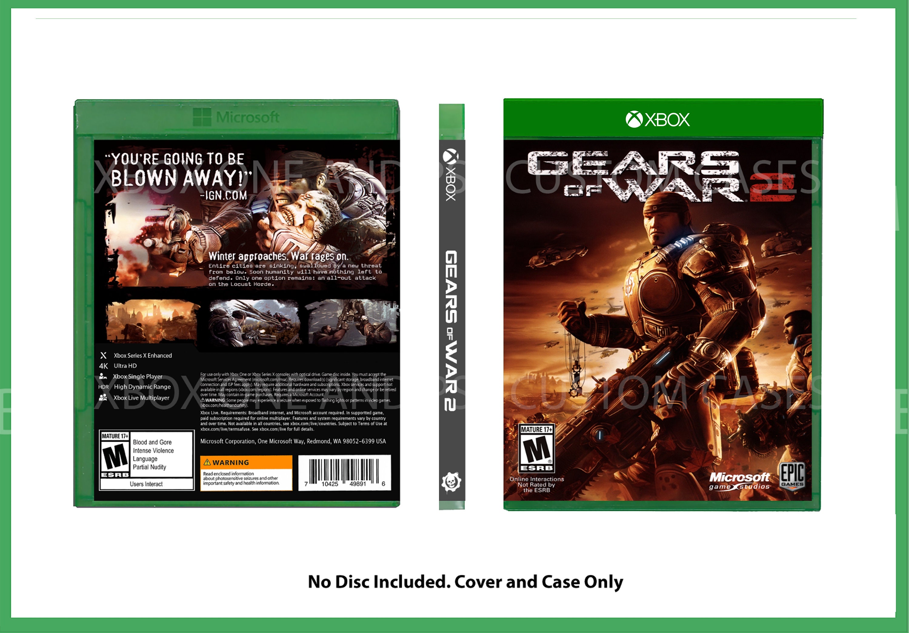 Custom Replacement Case Gears of War 2 NO DISC Xbox 