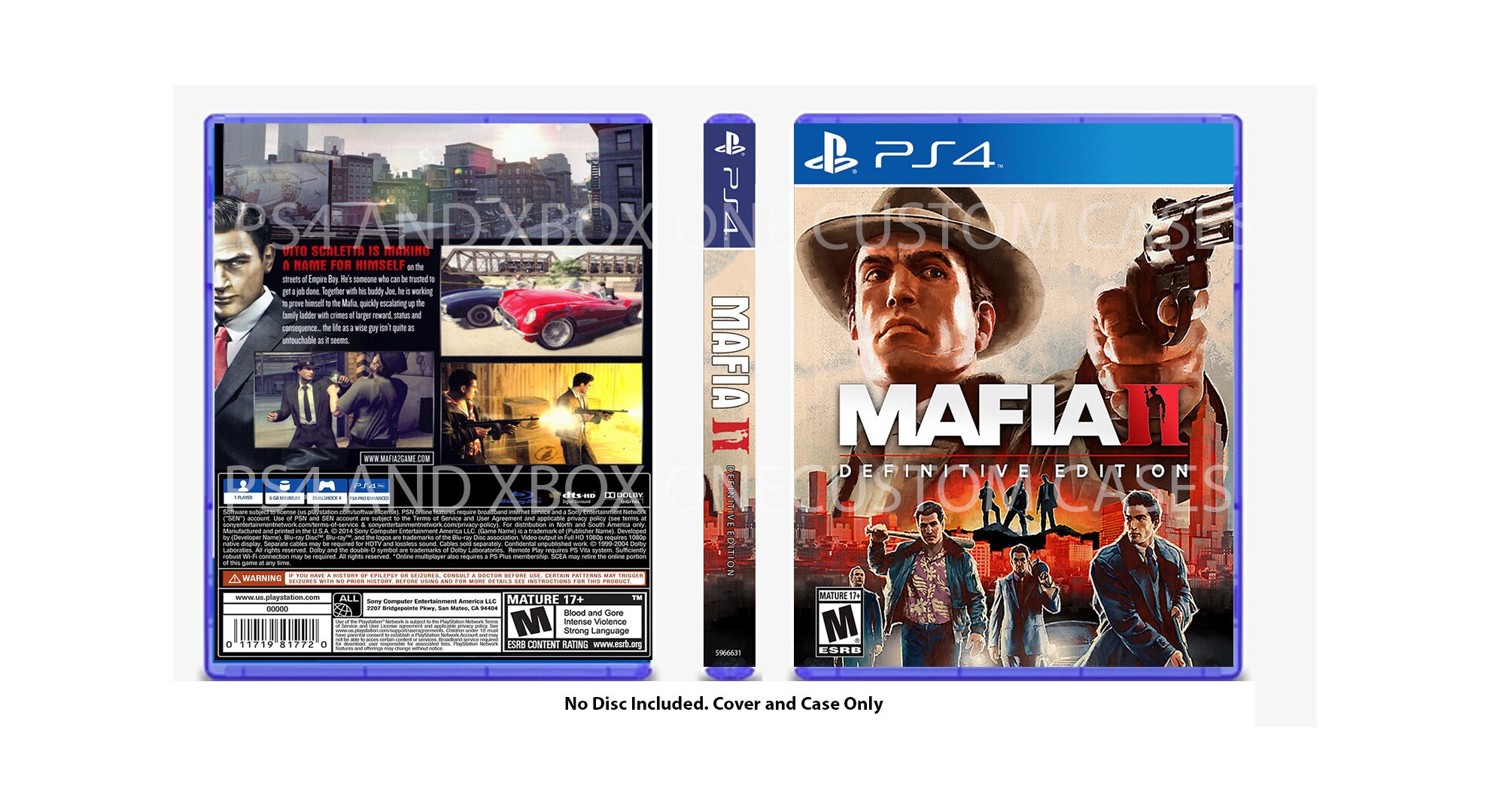 XBOX PS4 Mafia 3 Definitive CUSTOM REPLACEMENT CASE NO DISC SEE DESCRIPTION