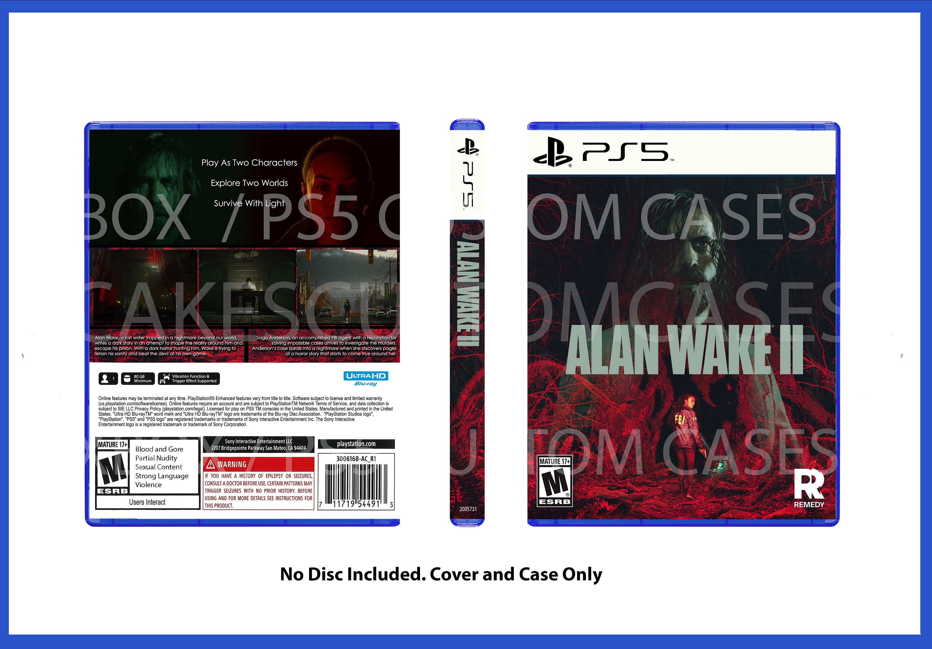 Custom Replacement Case Alan Wake II 2 NO DISC PS5 