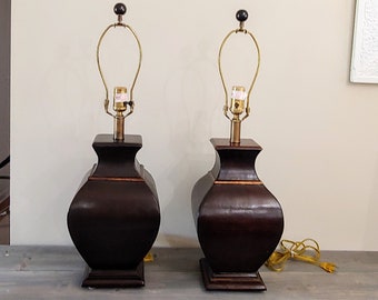 Pair of Leather Mid Century Table Lamps