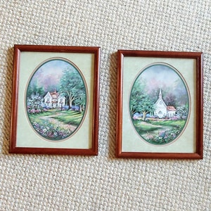 Pair of Vintage Home Interiors Framed Church House Pictures