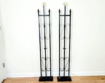 Vintage Tall Scrolled Wrought Iron Floor Lamps, French Style