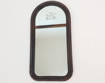 Vintage Arched Etched Glass Wall Mirror, Half Round Dome Design