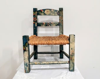 Vintage Hand Painted Floral Folk Art Child's Chair
