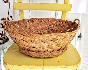Oval Woven Wicker Basket with Handles