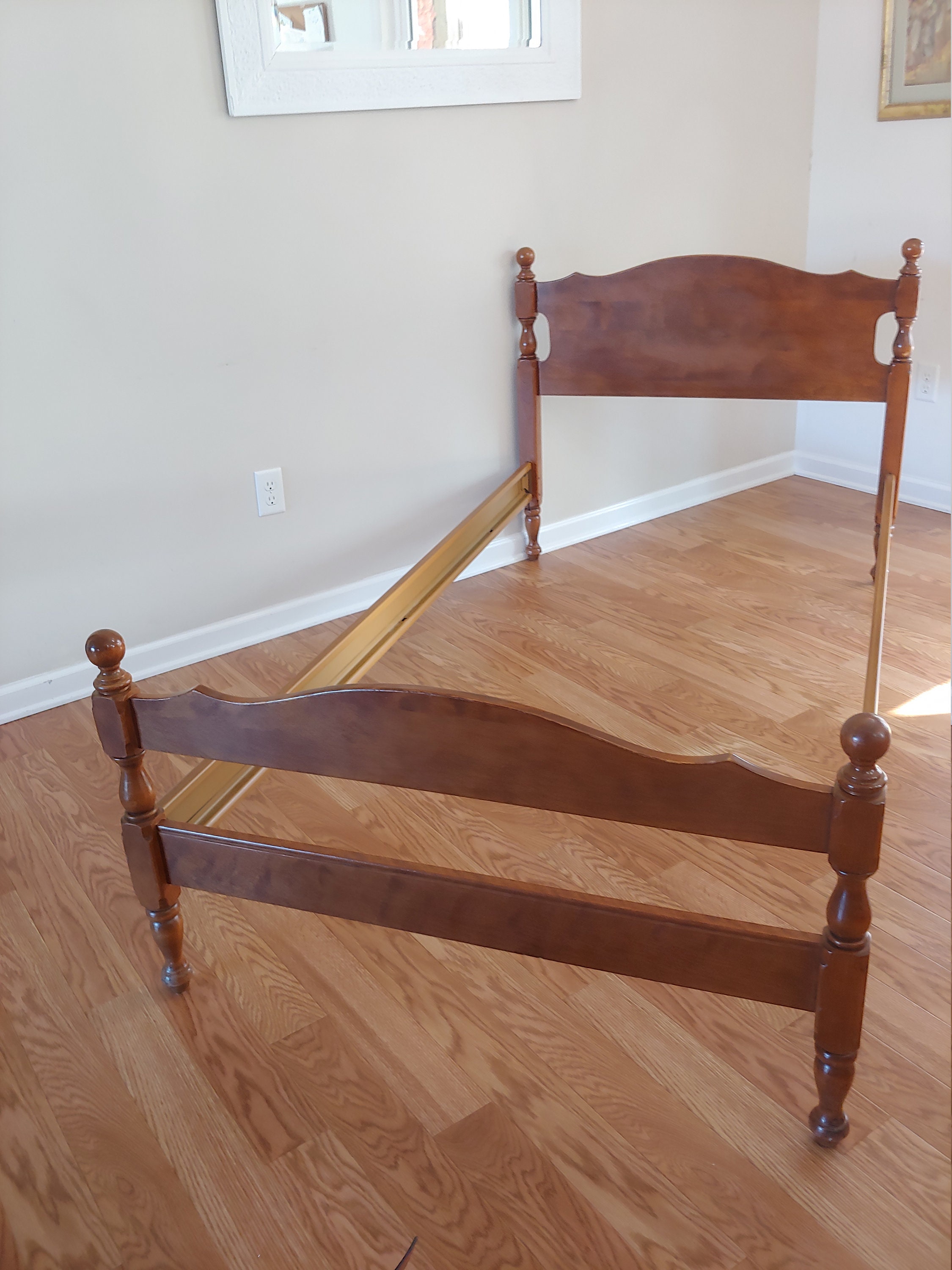 ETHAN ALLEN Maple Birch Solid Wood Twin Bed Frame and Side Rails