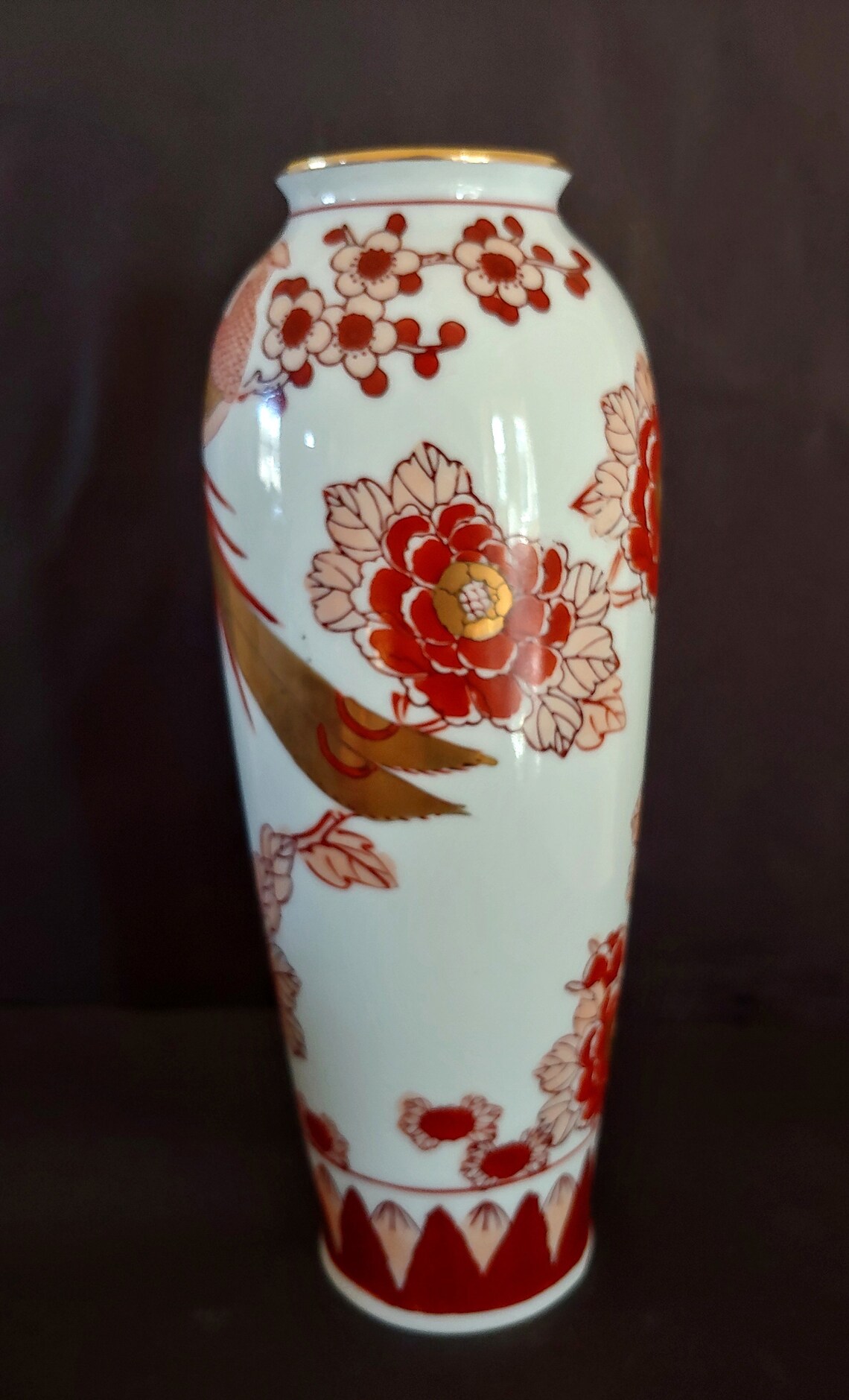 Vintage Gold Imari Hand Painted Vase Red Bird Flowers Japan Etsy