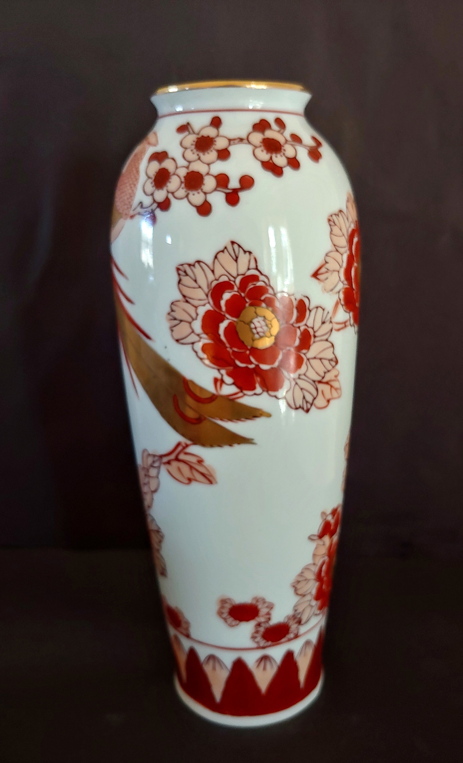 Vintage Gold Imari Hand Painted Vase Red Bird Flowers Japan Etsy