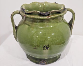 Antique Vintage Green Glazed French Confit Pot Terracotta Pot French Pottery