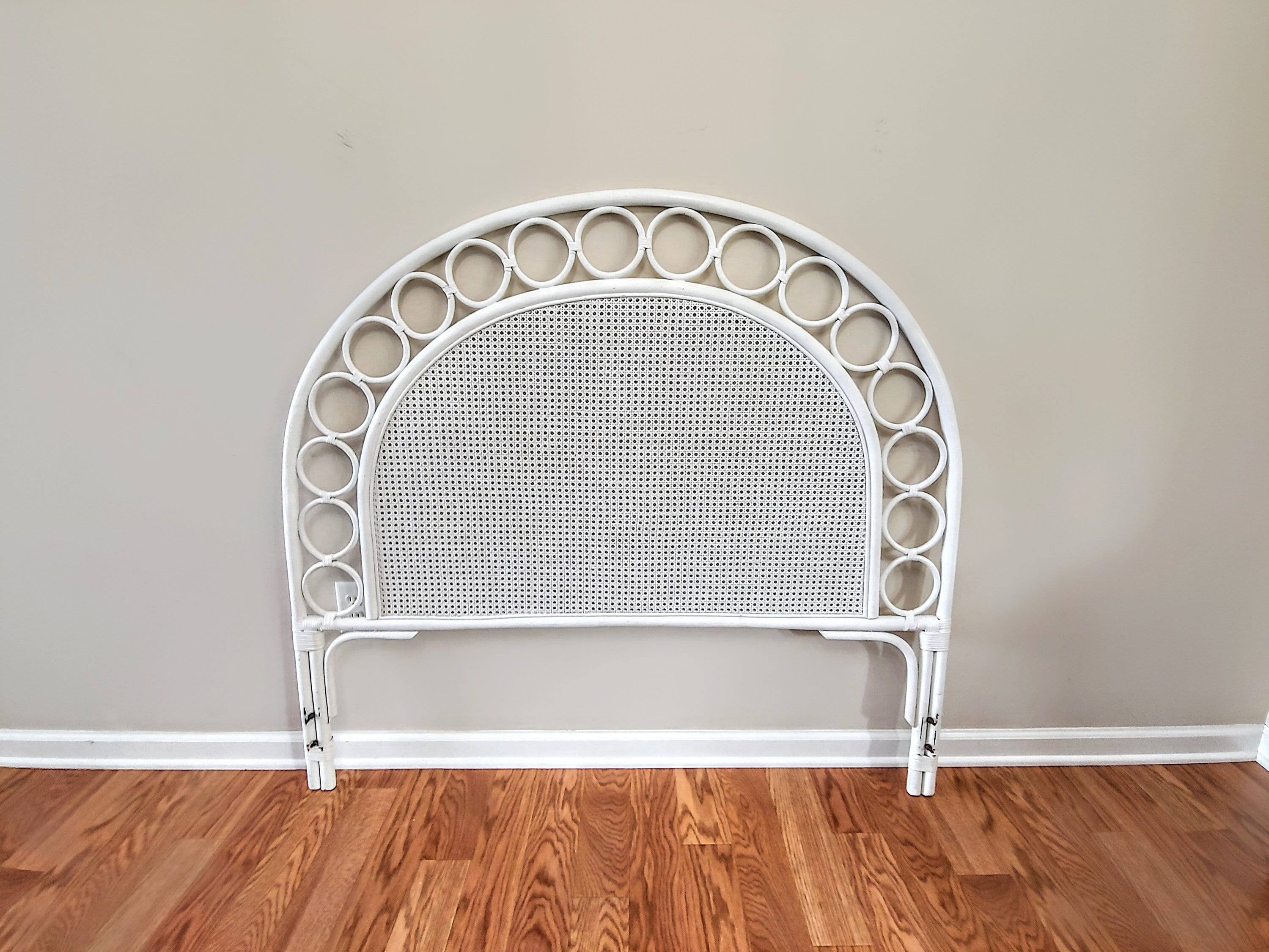 Beautiful Vintage Full White Wicker Headboard Cane Headboard Shabby ...
