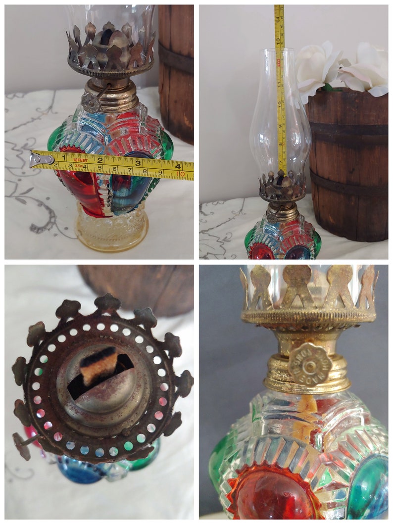 Vintage Multi Colored Kerosene Oil Lamp With Chimney Made in Etsy