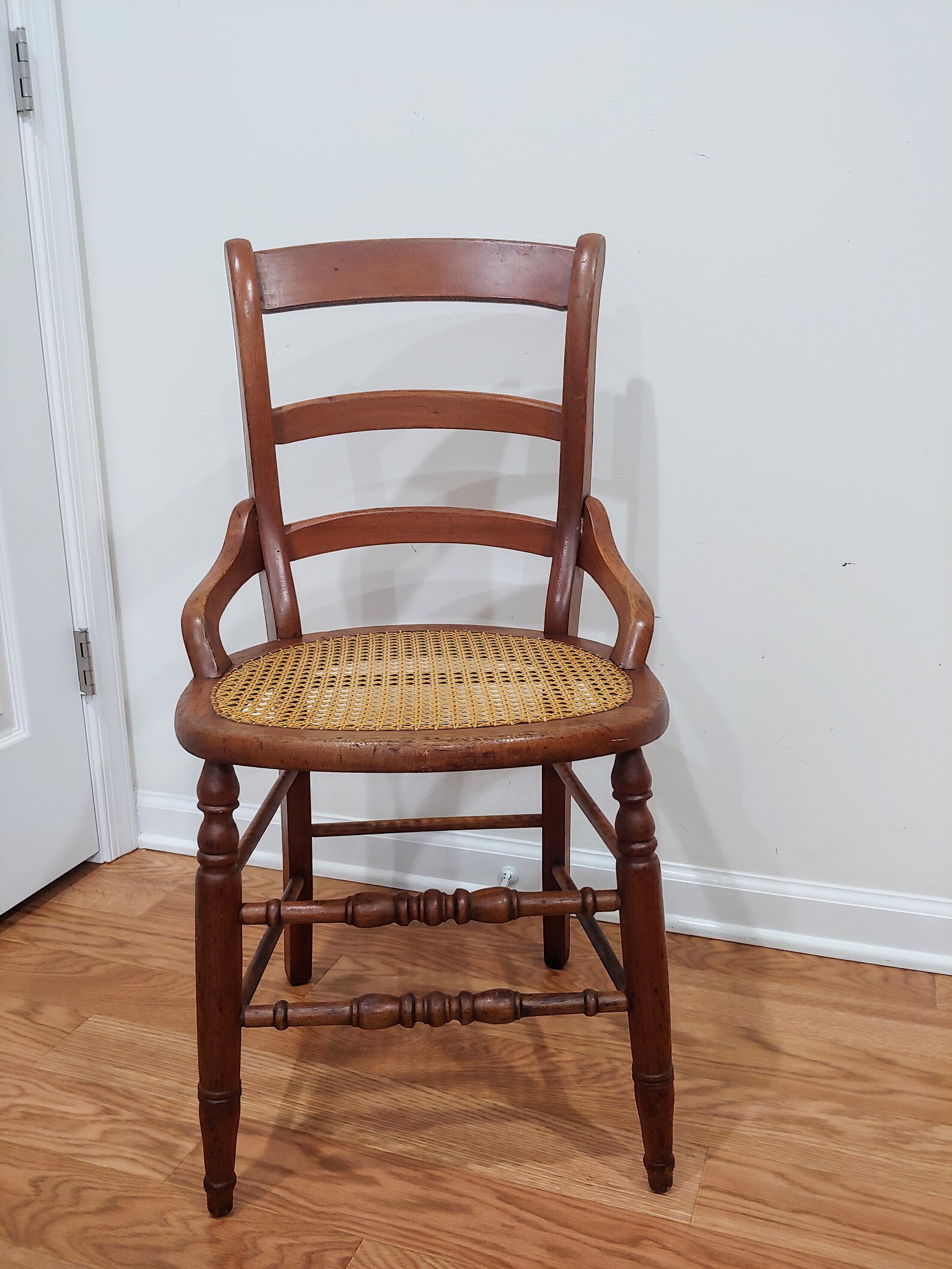 Antique Ladder Back Chair Spindle Legs Woven Cane Bottom Etsy
