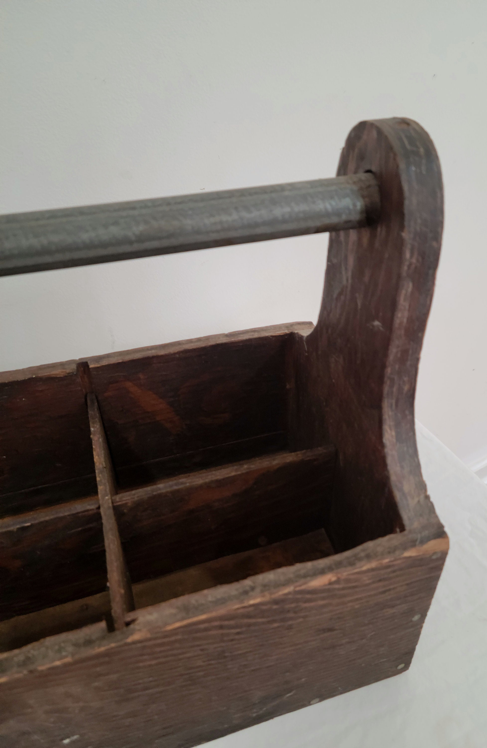 Vintage Antique Wooden Tool Box With Metal Handle Removable Insert