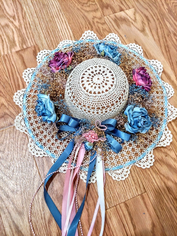 Blue Crochet Hat with Floral Accent Something Blue Crochet Hat - Flower Granny Square Ruffle  main image 2
