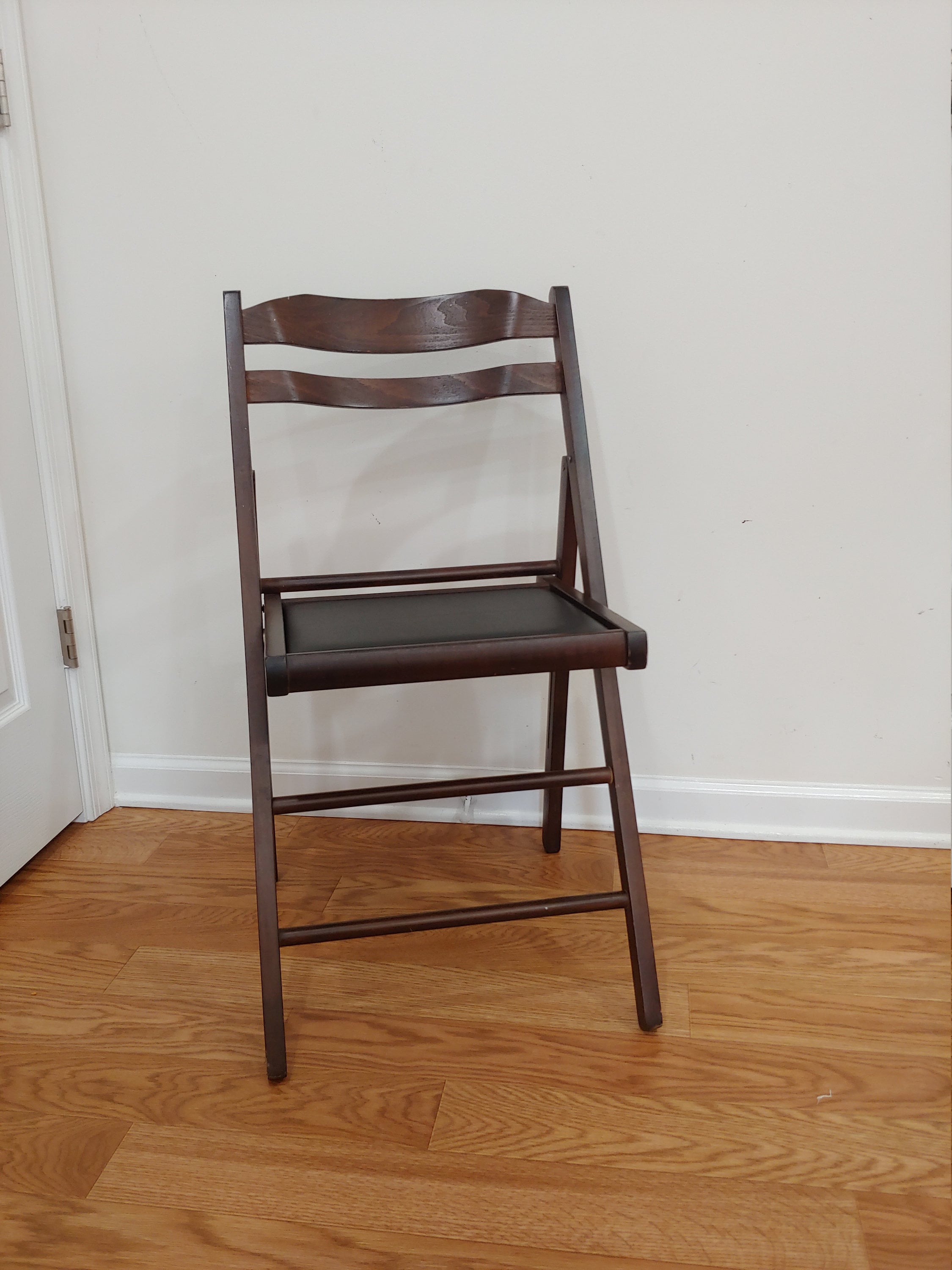 Italian Vintage Wood With Leather Seat Folding Chair Home Decor Etsy