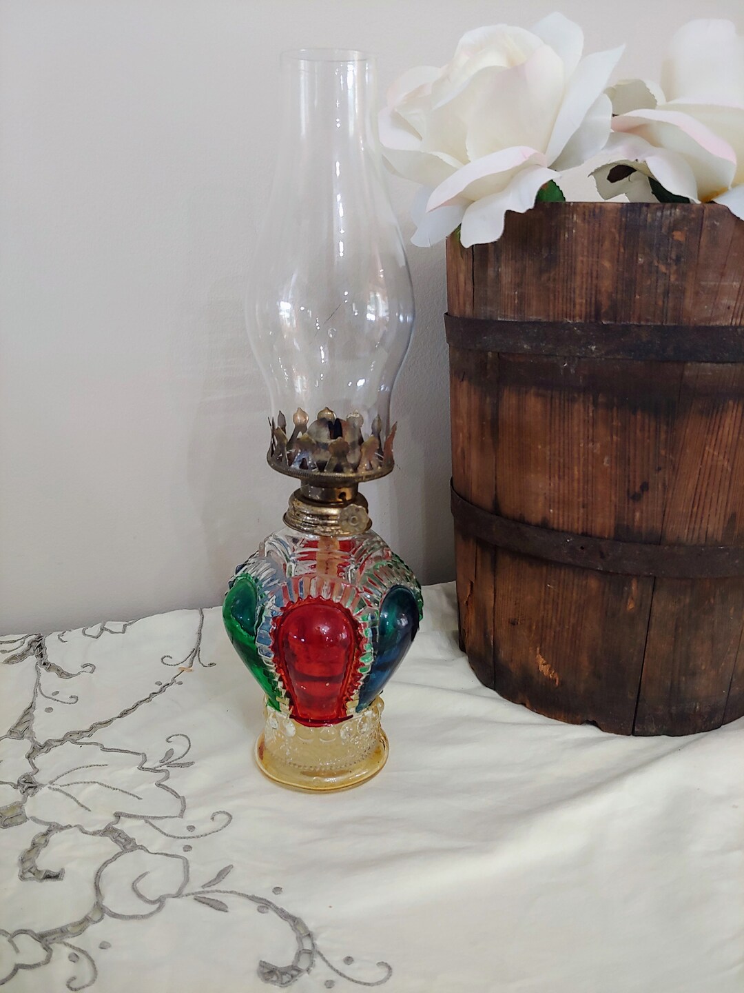 Vintage Multi Colored Kerosene Oil Lamp With Chimney Made in Etsy