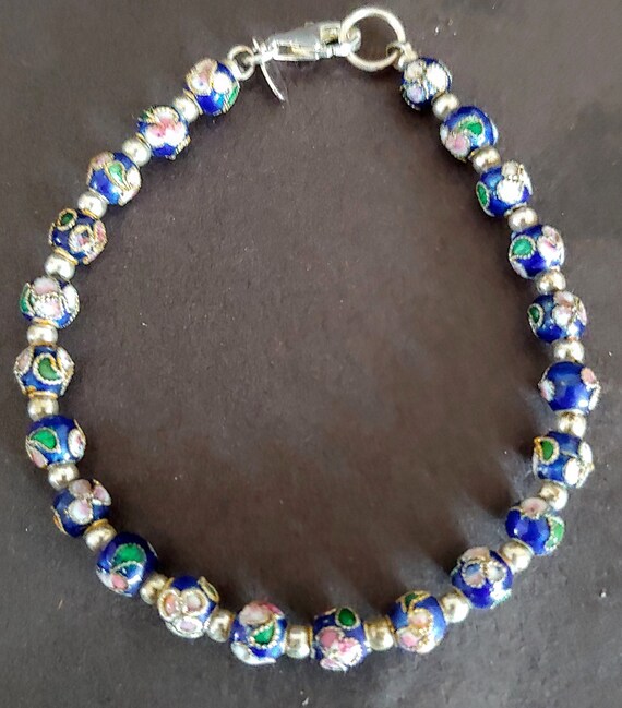 Vintage Chinese floral cloisonne bead bracelet ma… - image 3