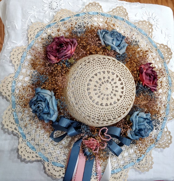 Amazing Vintage Hand Crocheted Starched Hat Decor… - image 5