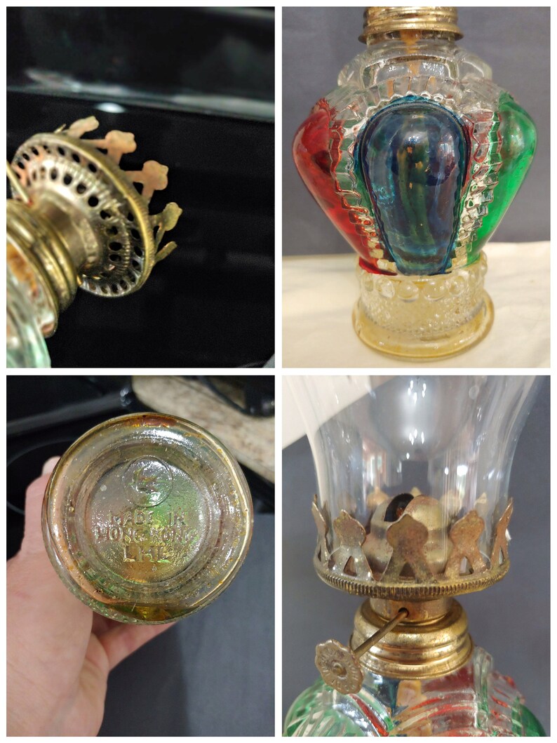 Vintage Multi Colored Kerosene Oil Lamp With Chimney Made in Etsy