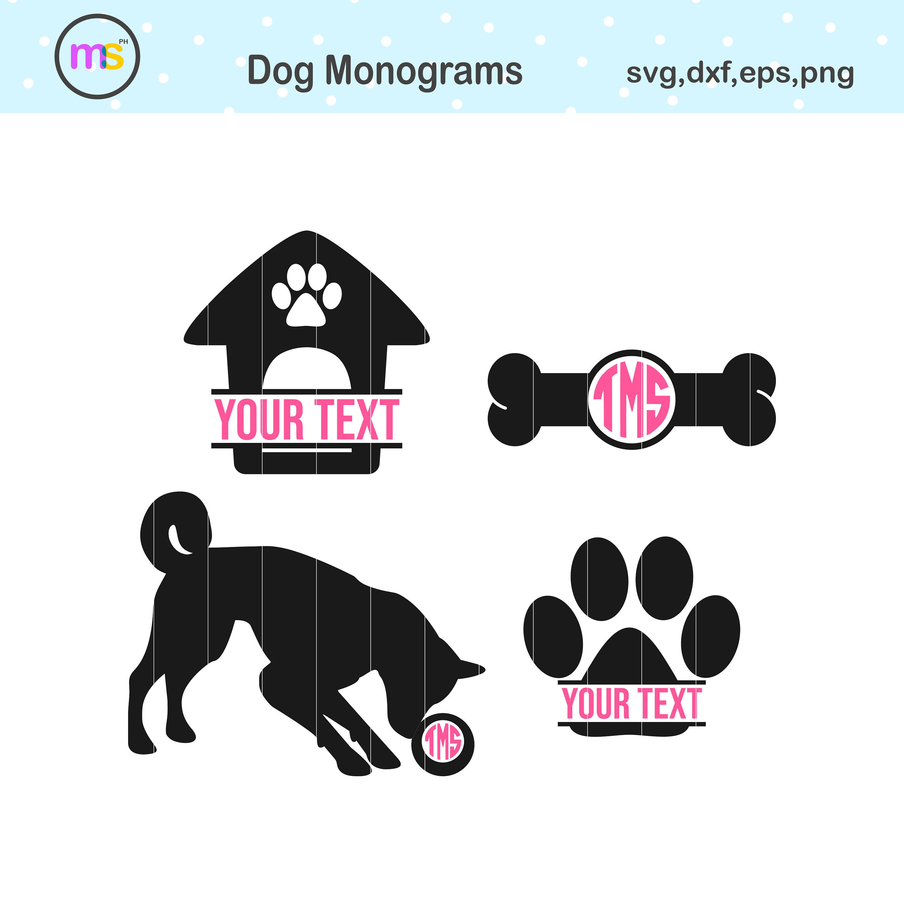 Dog Monogram Svg Paw Monogram Svg Bone Monogram Svg Paw | Etsy