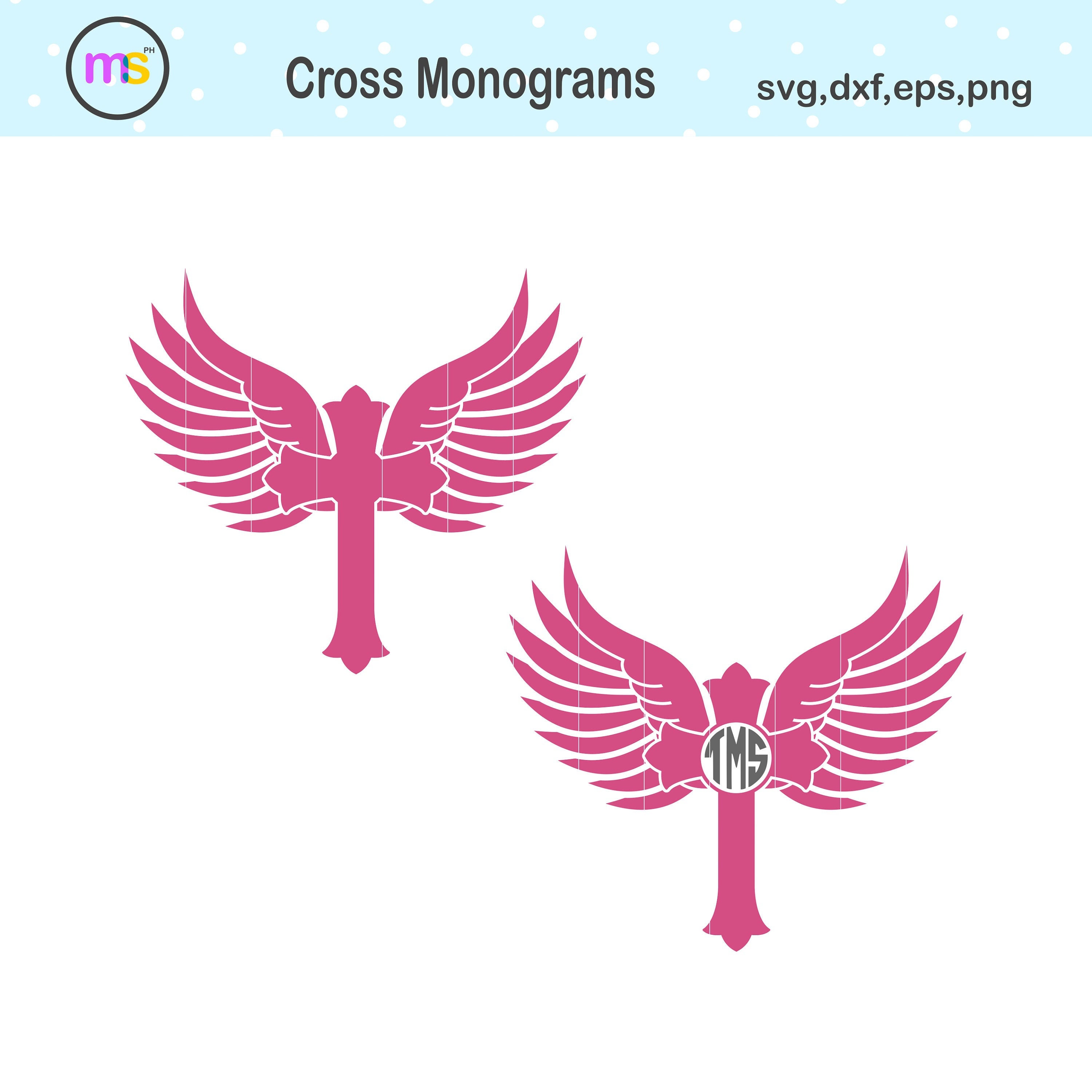 Download Cross With Wings Monogram Svg Cross Svg Wings Svg Wings Etsy
