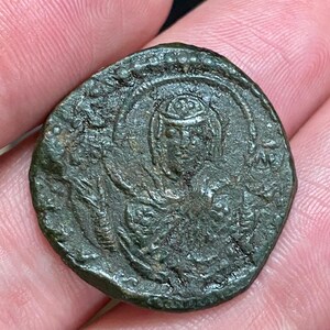 Genuine Ancient Byzantine (AD 1068-1071) - Jesus Christ & Virgin Mary Bronze Follis - Rare This Nice - w/ COA